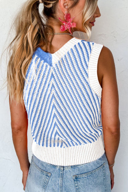 Violet® | Gestreept vest met contrasterende V-hals