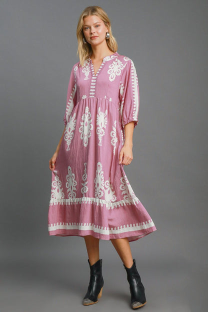 Ursula® | Midi-jurk met print en inkepingen