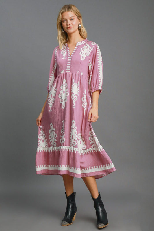 Ursula® | Midi-jurk met print en inkepingen