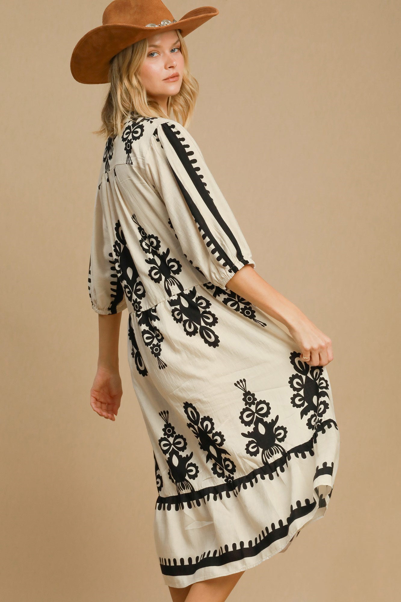 Uma® | Midi-jurk met print en inkepingen