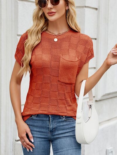 Thalia® | Gebreide top met korte mouwen en ronde hals