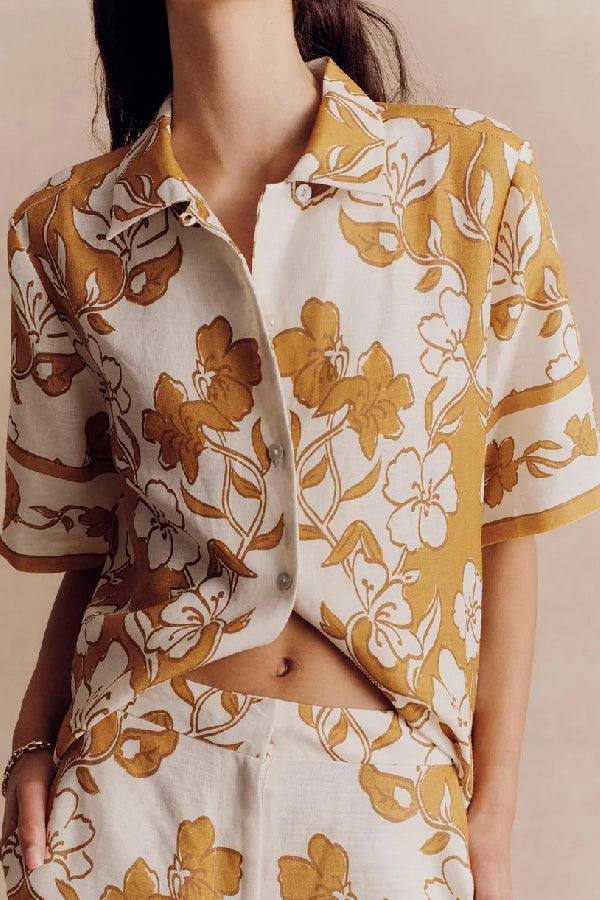 Yesenia® | Casual overhemdtop met korte mouwen, bloemenprint en losse broekzak met elastische tailleband