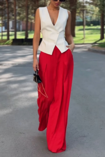 Una® | Modieuze elegante tweedelige set met vest en broek met wijde pijpen