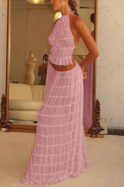 Violet® | Passion And Romance geplooide elastische bandjes aan de achterkant, verstelbare haltertanktop