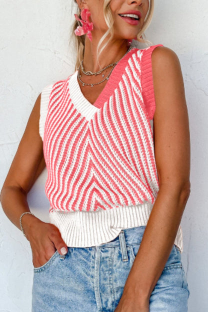 Violet® | Gestreept vest met contrasterende V-hals