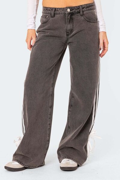 Uma® | Gestreepte jeans aan de zijkant met wijde pijpen