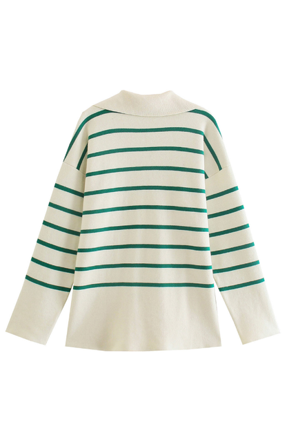 Tiffany® | Ruimvallende, gestreepte trui met reverskraag