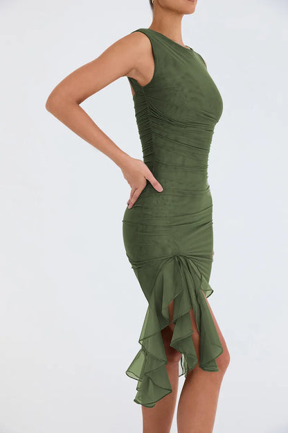 Zora® | Midi-jurk met onregelmatige plooien