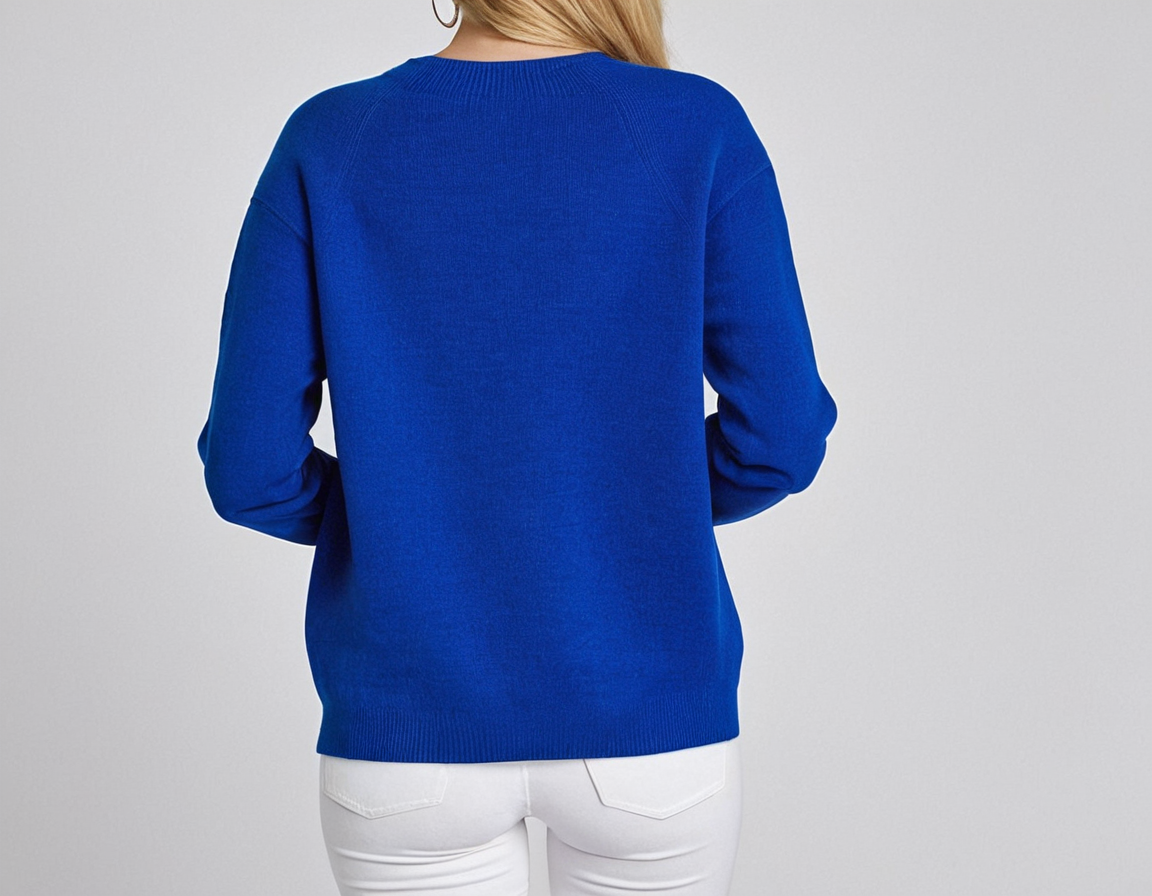 Yazmin® | Casual, eenvoudige blauwe trui met lange mouwen en ronde hals