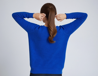 Yazmin® | Casual, eenvoudige blauwe trui met lange mouwen en ronde hals