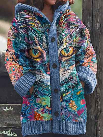 Trinidad® | Casual, comfortabel vest met capuchon en kattenprint