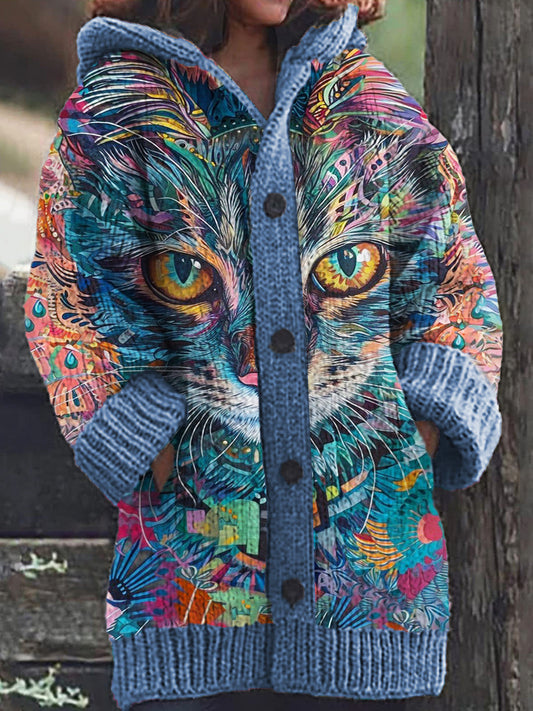 Trinidad® | Casual, comfortabel vest met capuchon en kattenprint